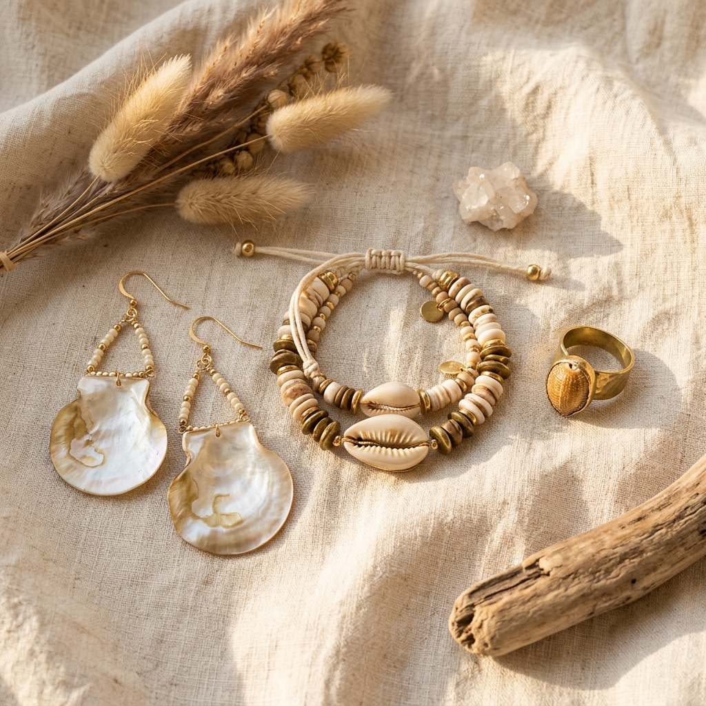 ShellVally handmade shell jewelry collection - earrings, bracelets, rings